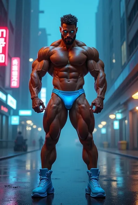 (25yo bodybuilder with enormous, massive muscles 1.3), full body shot, (25yo bodybuilder with enormous muscles living in the near future 1.3), poses facing the camera at a 45 degree angle, poses with arms crossed, stands with feet straight and heels on the...