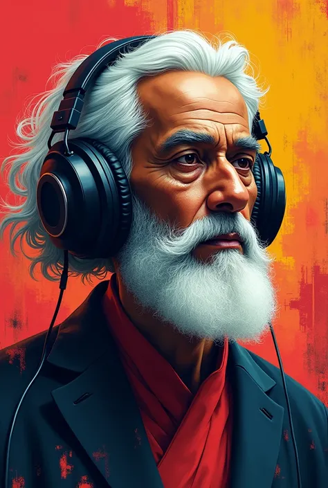 Rabindranath Tagore with Headphone Hip-Hop Style