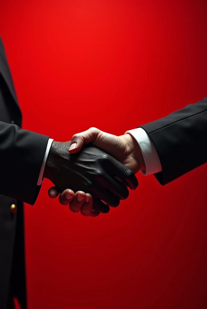 Black and white hand shaking together to loot dollar together with red background color
