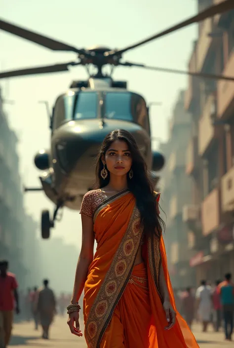 Indian Student with perfect eyes walking behind helicopter