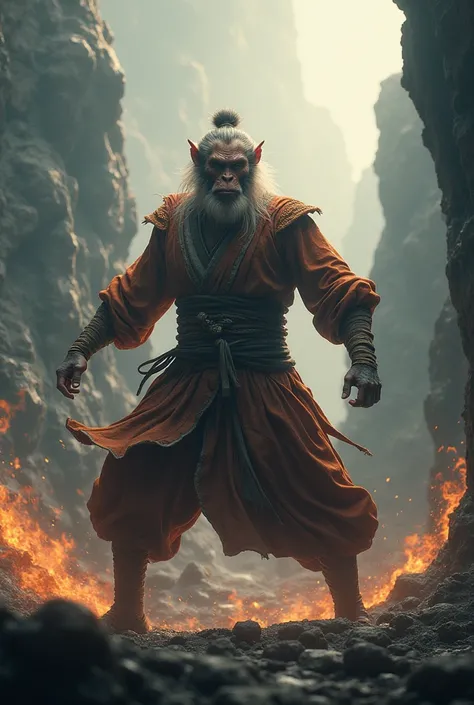 Sun Wukong、shock wave、 Realistic, Very detailed, Cinematic, Dramatic lighting, Gloomy atmosphere, Realistic environment, amazing, Mysterious, Pretentious, masterpiece、Aura of