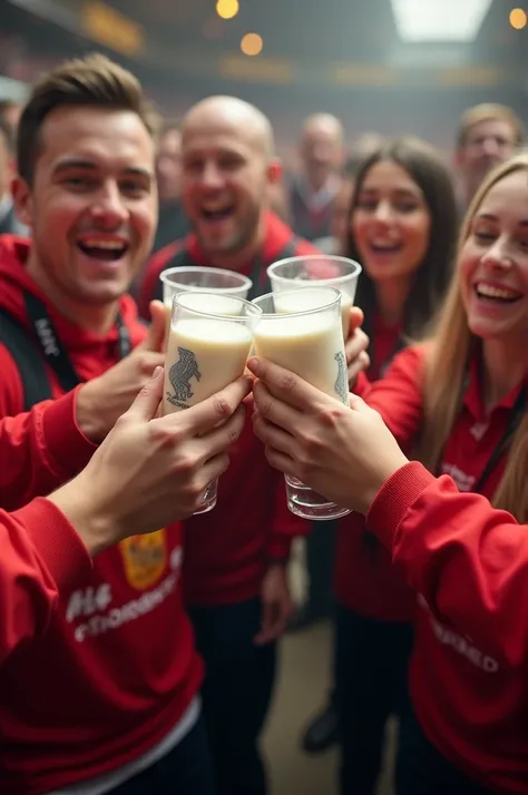 Manchester united fans drink milk 