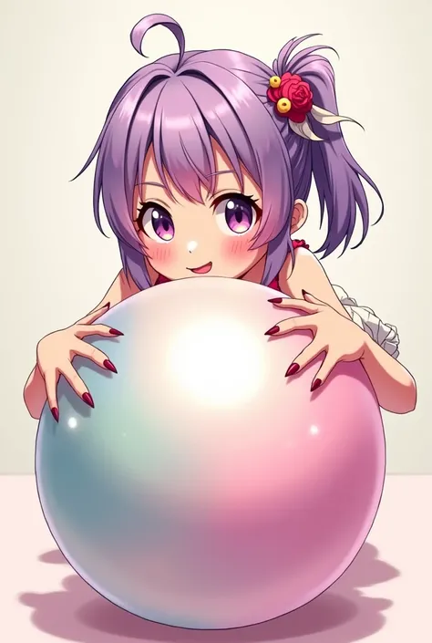 Anime girl press big balloon with nails