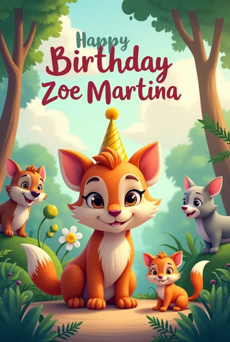 Birthday template "Happy Birthday Zoe Martina #1" with background of Lulu&#39;s paw from the world of the zoo and her friends 