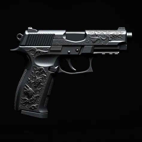 weapon skin, coloring on a pistol, Immerse yourself in the silence of the night with this elegant and deadly skin.. Black matte case, decorated with fine engravings of predatory animals, sparkles in the moonlight. The barrel is covered with deep and dark c...