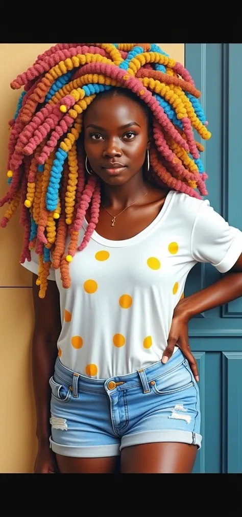 a painting of an African woman in her colorful hair, in the style of iconic oil paintings, offcial art, geometric symmetry, 32 mil HD, close up, layered portraits, realistas em um artista signe vilstrup