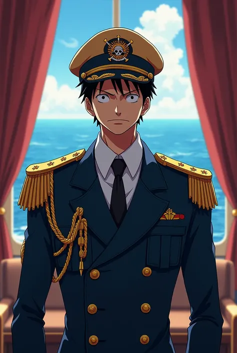 Luffy in a Navy Admiral outfit