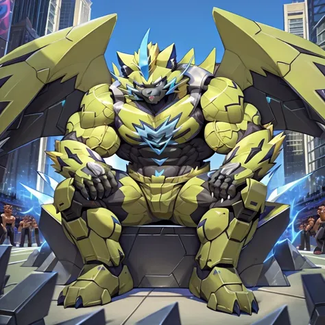 (zeraora, 8k), (zeraora's giant robot, powered exoskeleton with the same design as zeraora), (masterpiece, highres) (detailed he...