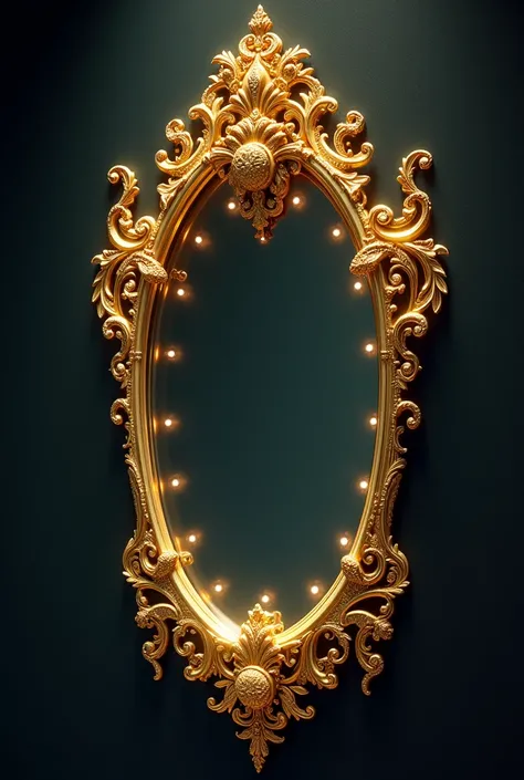 Magic mirror, mirror with gold frame, not detailed, espejo visto desde un side angle, side angle, Magic mirror, not detailed. 