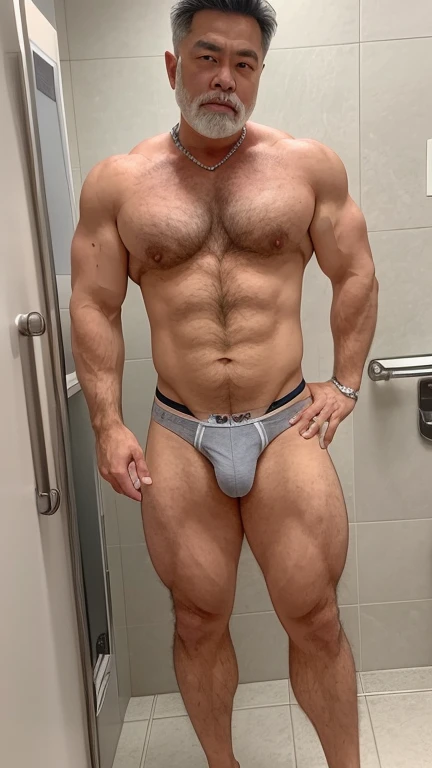 Upper body nakedの逞しいAsianmalebodybuilder。Huge muscles。Thick neck。Huge shoulders。Huge belly。thick limbs。Huge body。Giant。old man。Shaved Head。uncle。old man。jockstrap。Big bulge。Gray Hair。中年のAsianmale。Asian。Shaved head。Shaved Head。Gray Hair。jockstrap。Big bulge。...