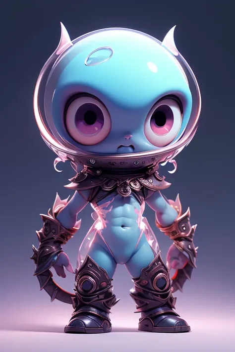 Create a monster image, a small, big-headed, baby monster.. The body is transparent and can be seen through. The image is sharp and detailed., with beautiful colors.. With arms, leg, eyes, mouth, พื้นหลังสีlegว