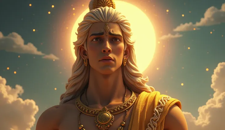 Generate 3d animated image of  Hindu lord sun sad 