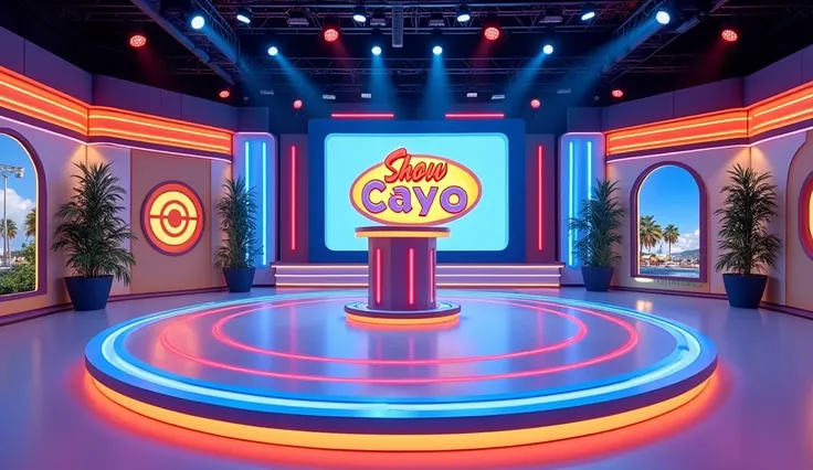 Create name frame: game show fun at home gymkhana tv show SHOW CAYO entertainment game show tv show program auditorium big screen name program: Show Cayo stage family studio C1