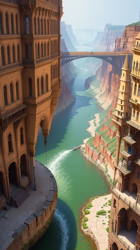 ((masterpiece)),((best quality)),((high detial)),((realistic,))
Industrial age city, deep canyons in the middle, architectural streets, bazaars, Bridges, rainy days, steampunk, European architecture