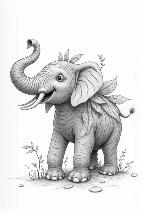 Draw the overall pattern of the leaves to make an elephant using a pencil. It doesn&#39;t have to be very pretty.