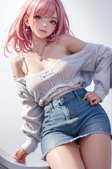 Best Quality,High resolution,8k,(plain white background, no patterns, no textures, just a plain white background:1.3),Masterpiece:1.2),beautiful girl,Shiny pink hair,messy hair,Pink eyes,Gentle look,A refreshing look,smile,Best quality,Best Quality,Aesthet...