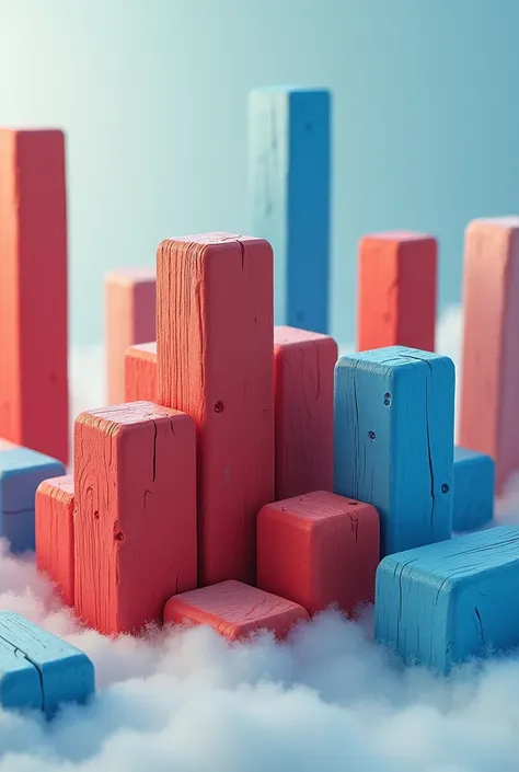 Red and blue wooden tetris pieces
