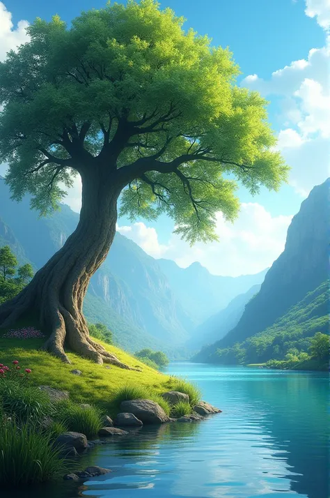 Beautiful tree on the banks of a river
