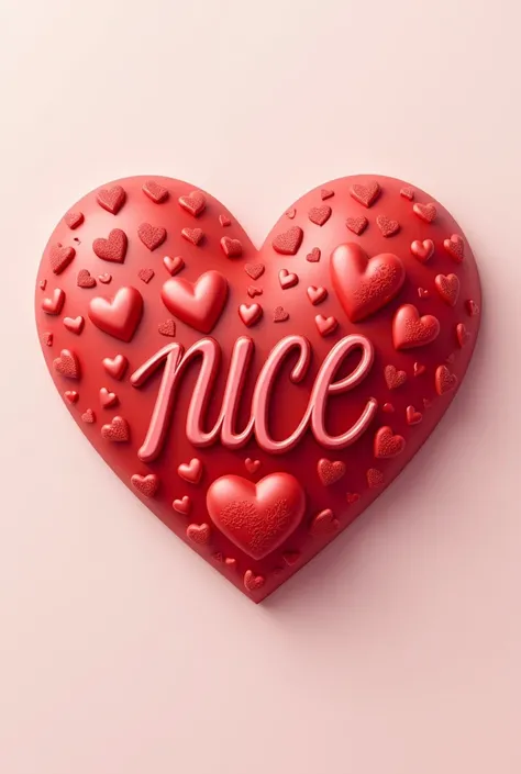 Make a heart-shaped decoration item and in the middle have the name Nice written in red and with the writing in hearts 