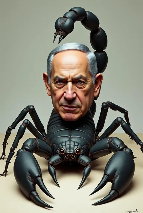 Netanyahus Head with a Scorpion
