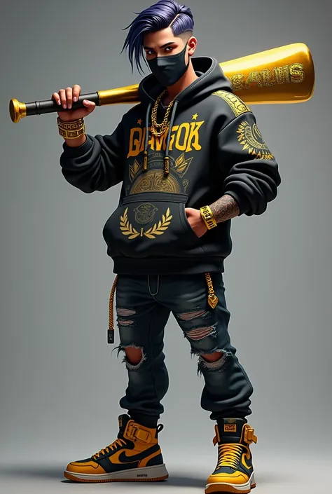 A cool, edgy character in the Free Fire game, DARK NISCHAL stands out with his hip-hop bundle attire. He wears a stylish black and gold hoodie, with graffiti-inspired patterns on the back. The hoodie is paired with ripped jeans and bold sneakers, adorned w...