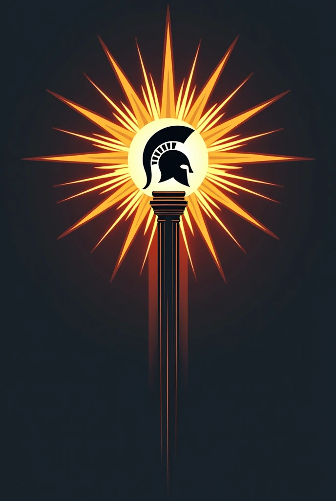 Make a logo with a spartan helmet with a light pole in the middle shooting rays
