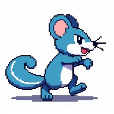 Rattata. pixel art, blue with white, looking right, attack procession, white background, Pokémon, 132 bits