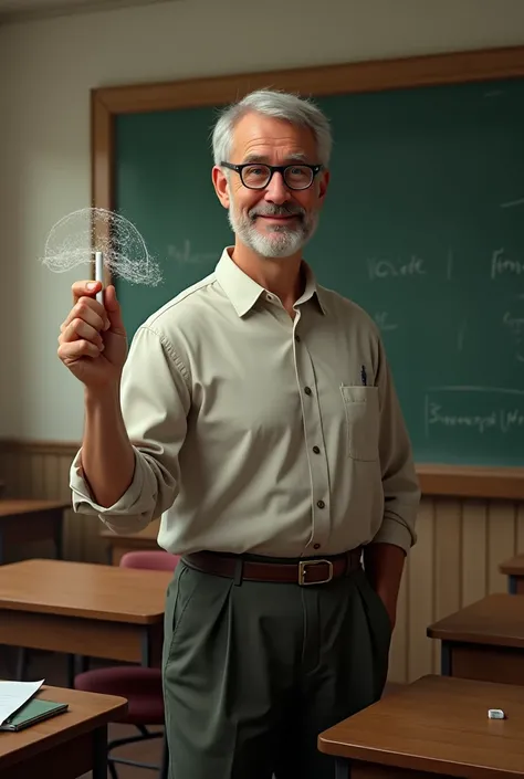 a teacher with a chalk in his hand in the shape of a drawing 
