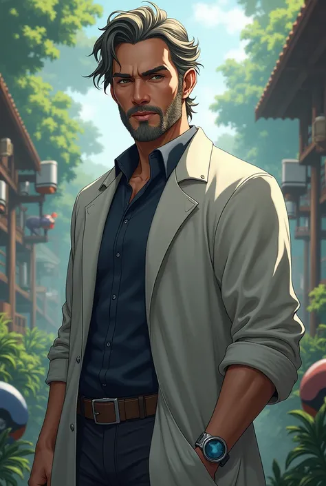 Make a 30 year old father a scientist, dilf, do universo pokemon