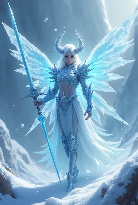 A male fairy swordsman mage character with ice armor and an ice horn