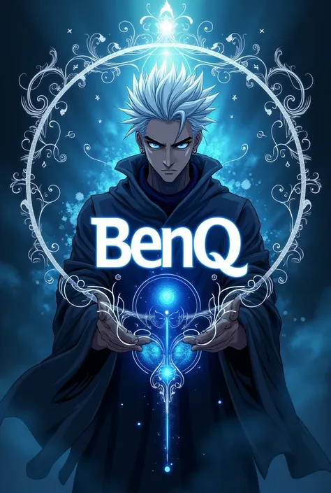 Give me a logo based on Satoru Gojo anime character (in midle must be writen "BenQ")