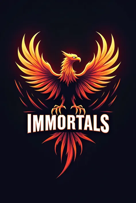 Logo for a sales team, where the claw prevails whose team name is immortals, use a phoenix image, use the colors of fire, put the name Immortals in the logo because it is the name of the team