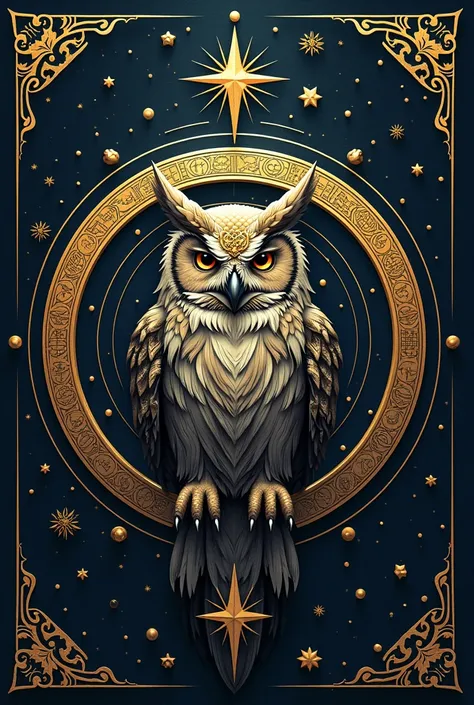 Rune of the Wise: In the center of this rune is an owl, symbol of wisdom and knowledge. It is surrounded by glyphs representing ancient codices and stars., indicating the connection of the wise man with heavenly and earthly knowledge.