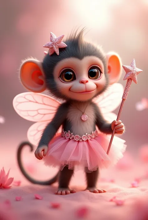 Cute little monkey dressed as a pink fairy