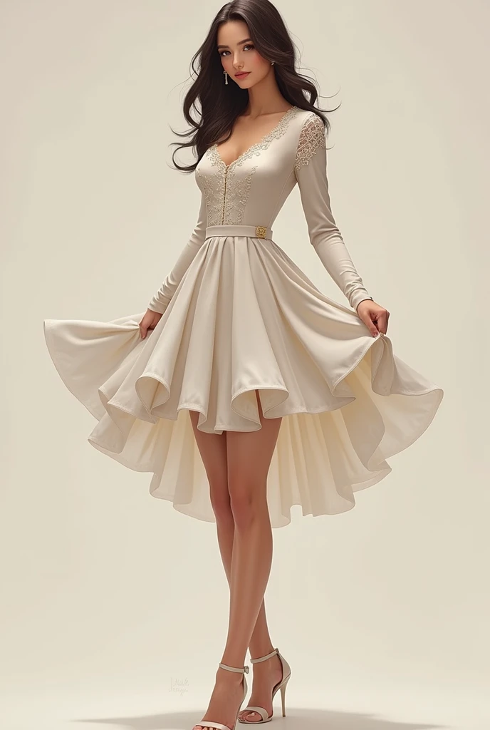 Create a beautiful short elegant dress with long sleeves