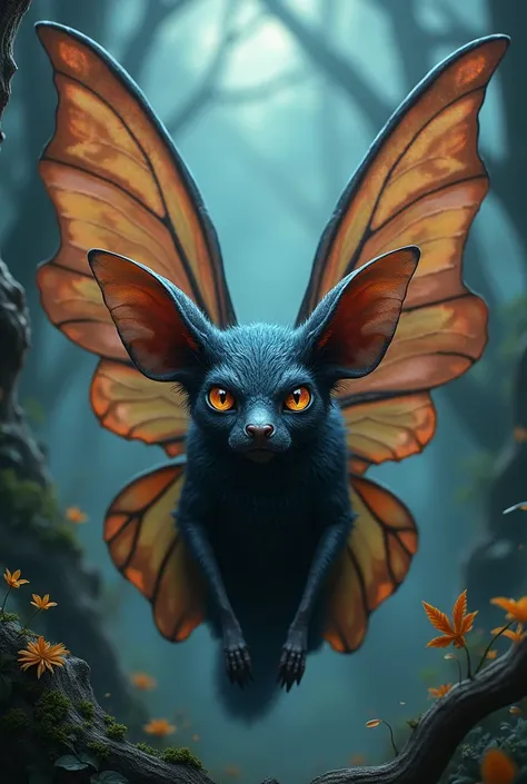 An insect that looks like a butterfly from the back and a bat from the front
