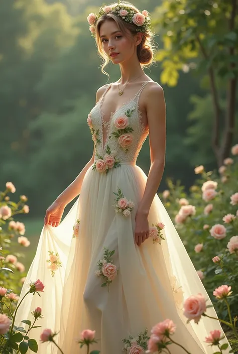  woman wearing a dress with roses