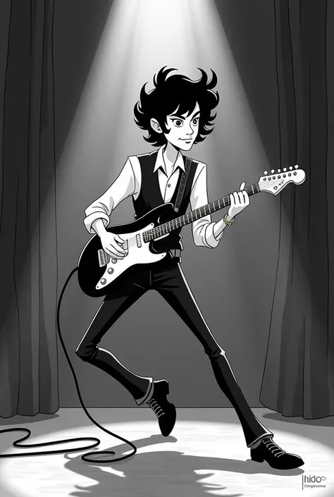 jimmy page as a 20s disney cartoon, black and white
