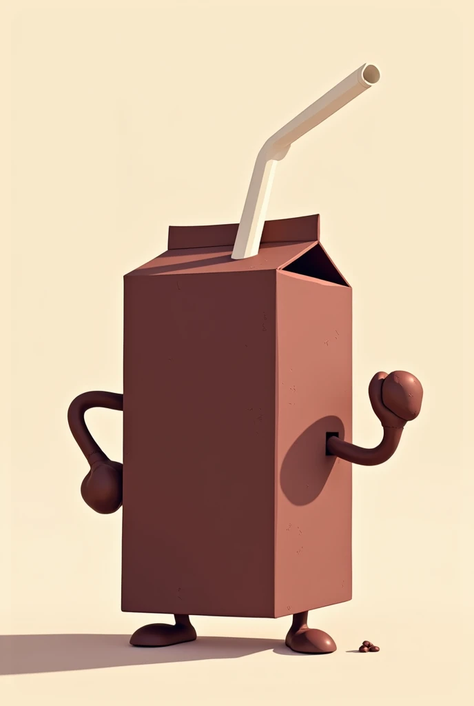 A little box (maroon) chocolate milk with straw (offwhite), training to get strong