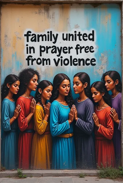 Graffiti with the words "family united in prayer free from violence"
