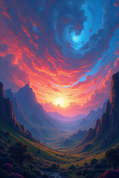 red and blue sky landscape