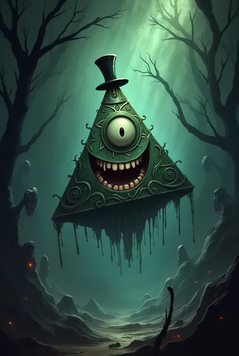 Uma arte de terror de Bill cipher, make it more like the original 