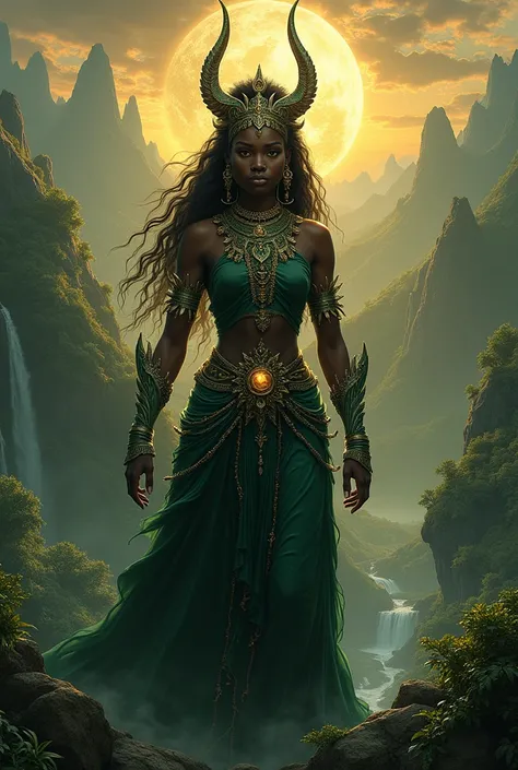 Create the image of the goddess telo goddess of the earth, she is black, make it powerful and magical 