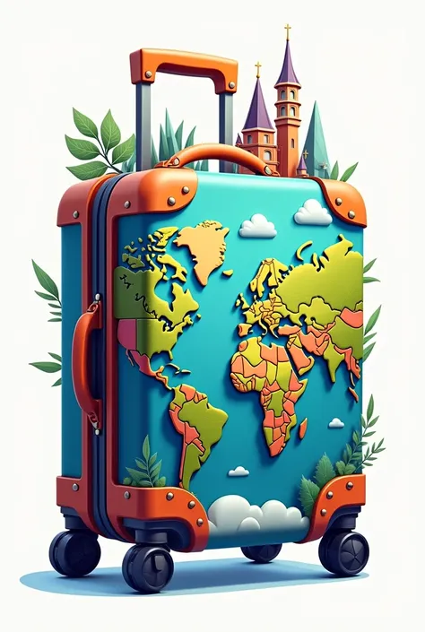 Create a logo where a suitcase has several travel scenes 