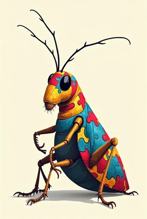 create the image of a cricket in profile with the autism symbol clothing which is a puzzle with all the colors in vector