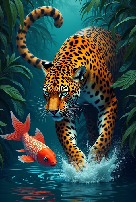 generate a cover for a trap song with a drawing of a jaguar and fish