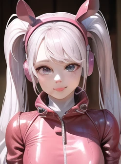 (photorealistic:1.4),best quality, ultra high res,
4k, instagram, 
higly detailed, ((SFW))
alice (nikke),(pink full bodysuit:1.3),animal ears, (fake animal ears:1.2), gloves, headphones, headset,
(red jacket:1.5),(latex full bodysuit:1.3),(pink latex bodys...