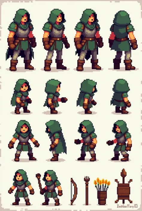 Sprite sheet pixelart character ranger like in castle crasher game