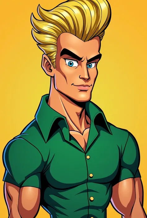 Johnny Bravo character with green shirt and black hair 
