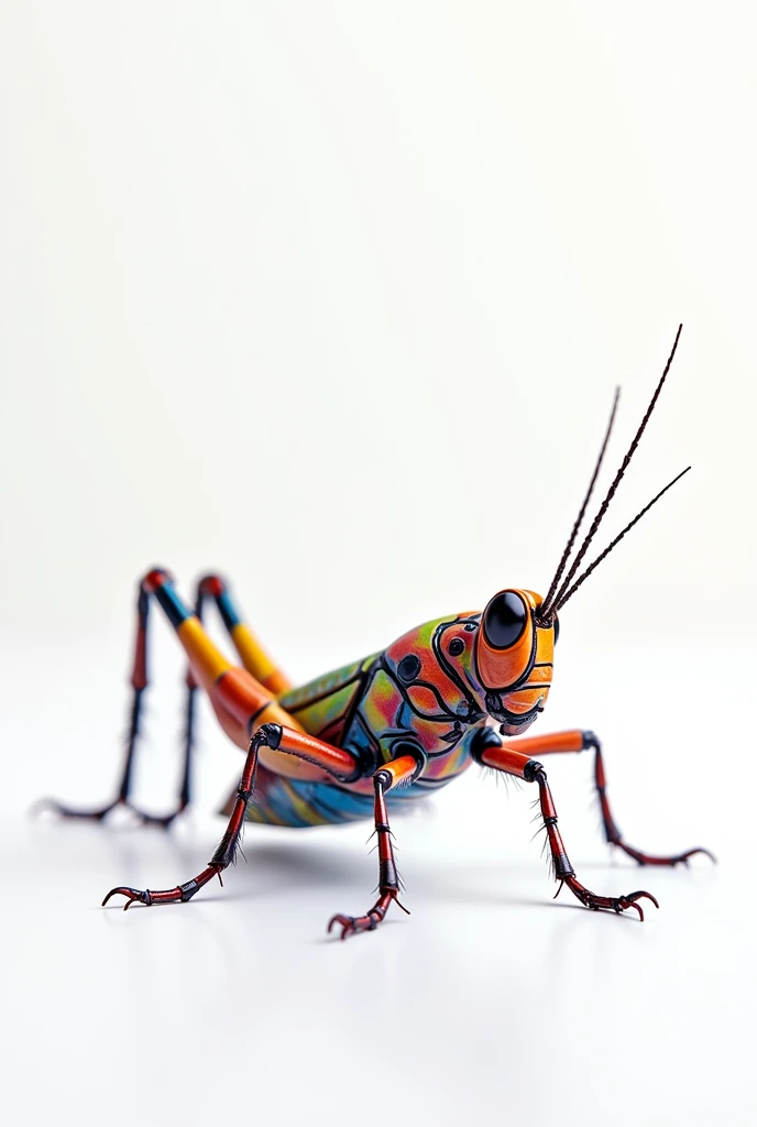 create the image of a cricket in profile with its head to the right with its paws on the ground and with the colors of the RGB autism symbol which is a puzzle with all the colors in vector and white background and in 3d with 8k quality